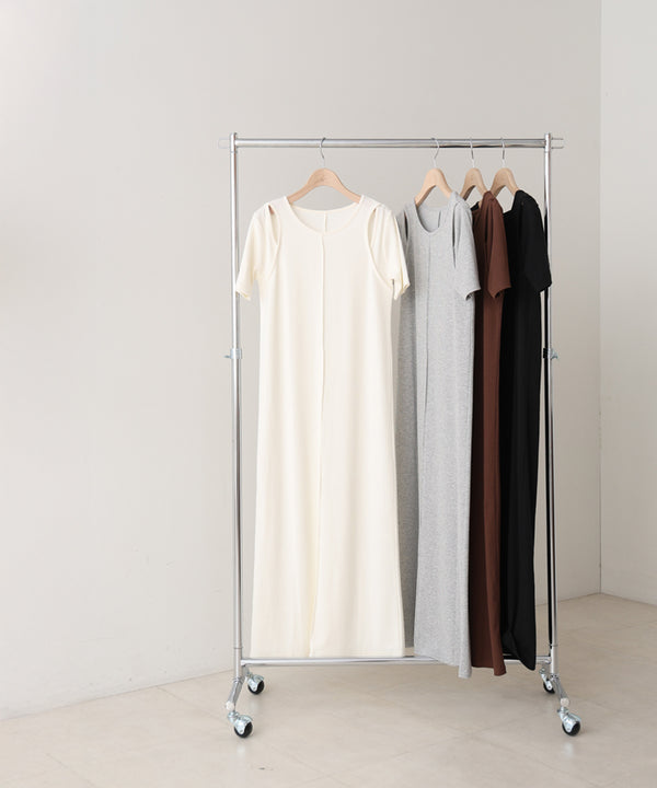 リブカットソーレイヤード風半袖ワンピース