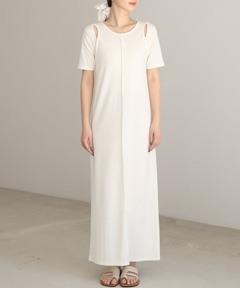 リブカットソーレイヤード風半袖ワンピース