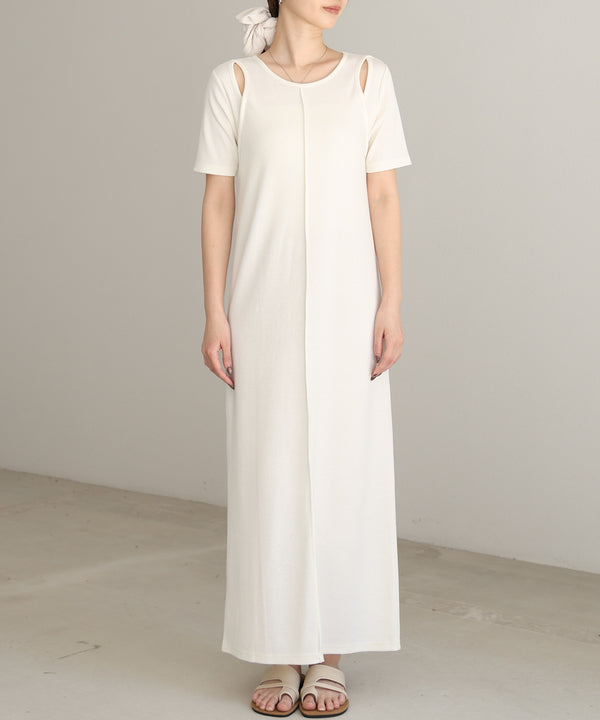 リブカットソーレイヤード風半袖ワンピース