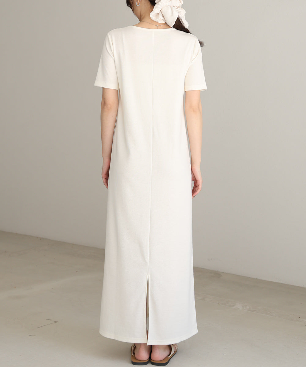 リブカットソーレイヤード風半袖ワンピース