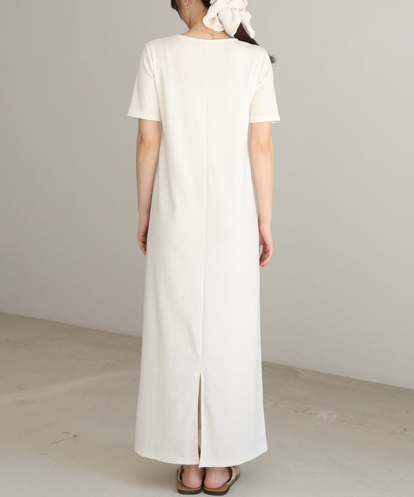 リブカットソーレイヤード風半袖ワンピース