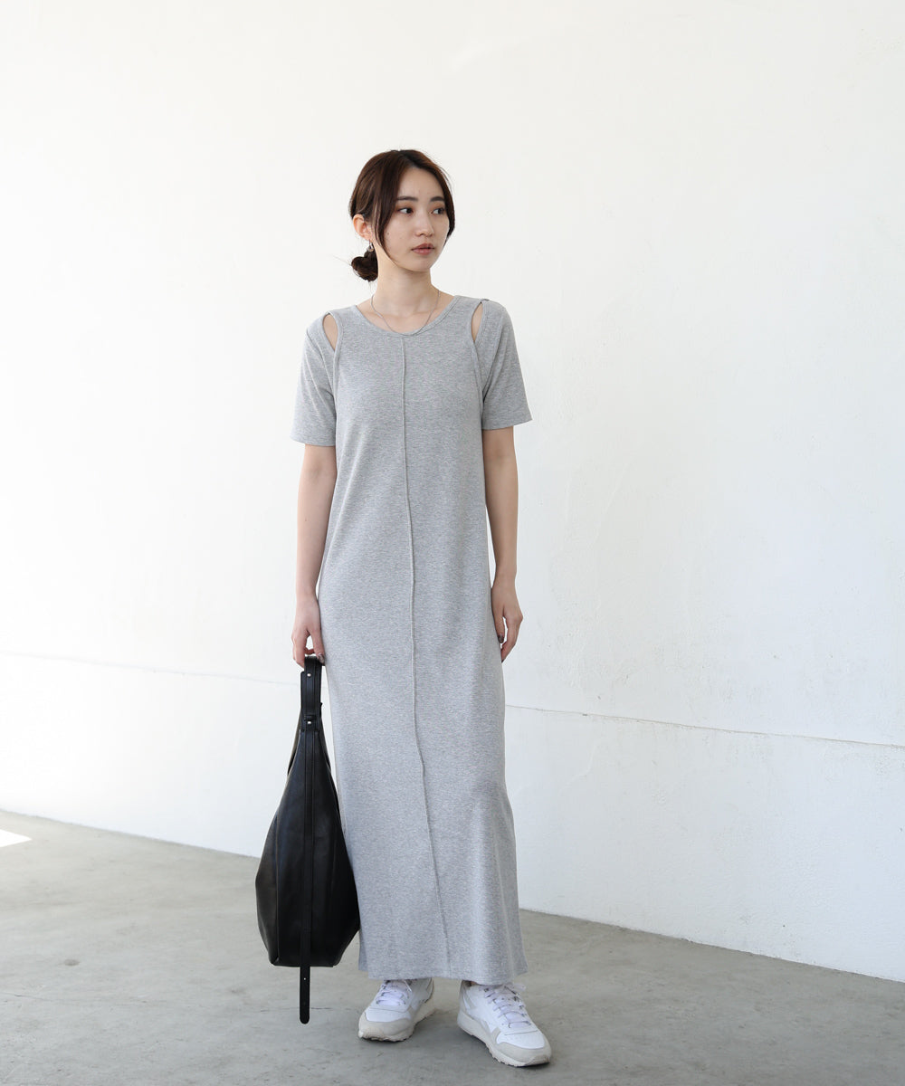 リブカットソーレイヤード風半袖ワンピース