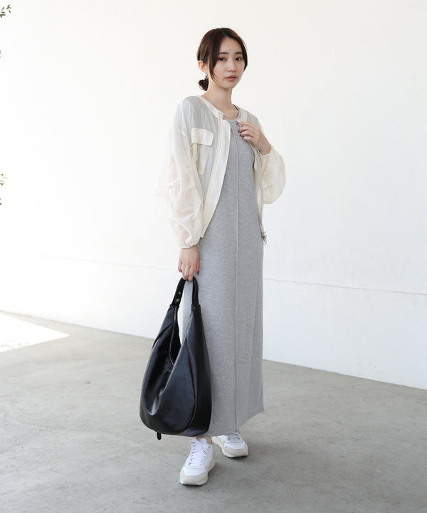 リブカットソーレイヤード風半袖ワンピース