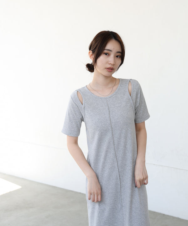 リブカットソーレイヤード風半袖ワンピース