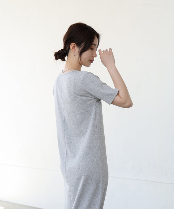 リブカットソーレイヤード風半袖ワンピース