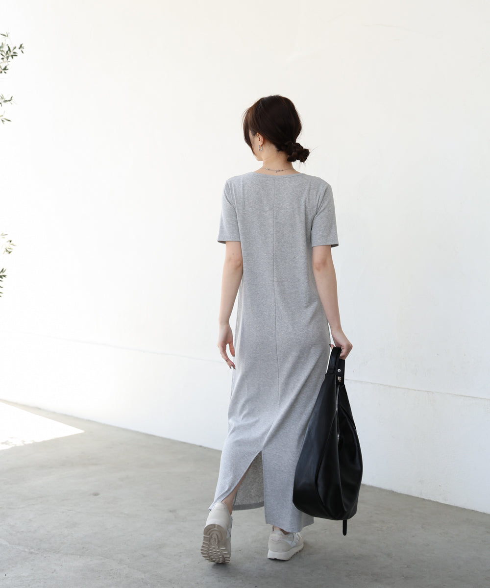 リブカットソーレイヤード風半袖ワンピース