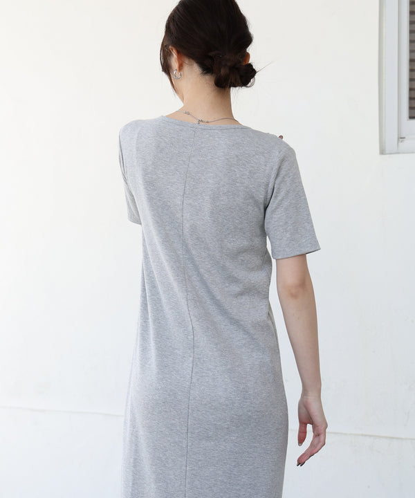 リブカットソーレイヤード風半袖ワンピース