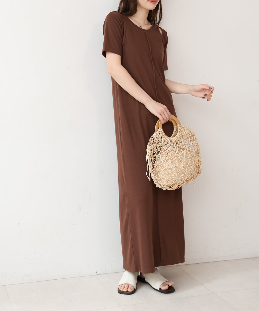 リブカットソーレイヤード風半袖ワンピース