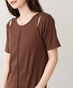 リブカットソーレイヤード風半袖ワンピース