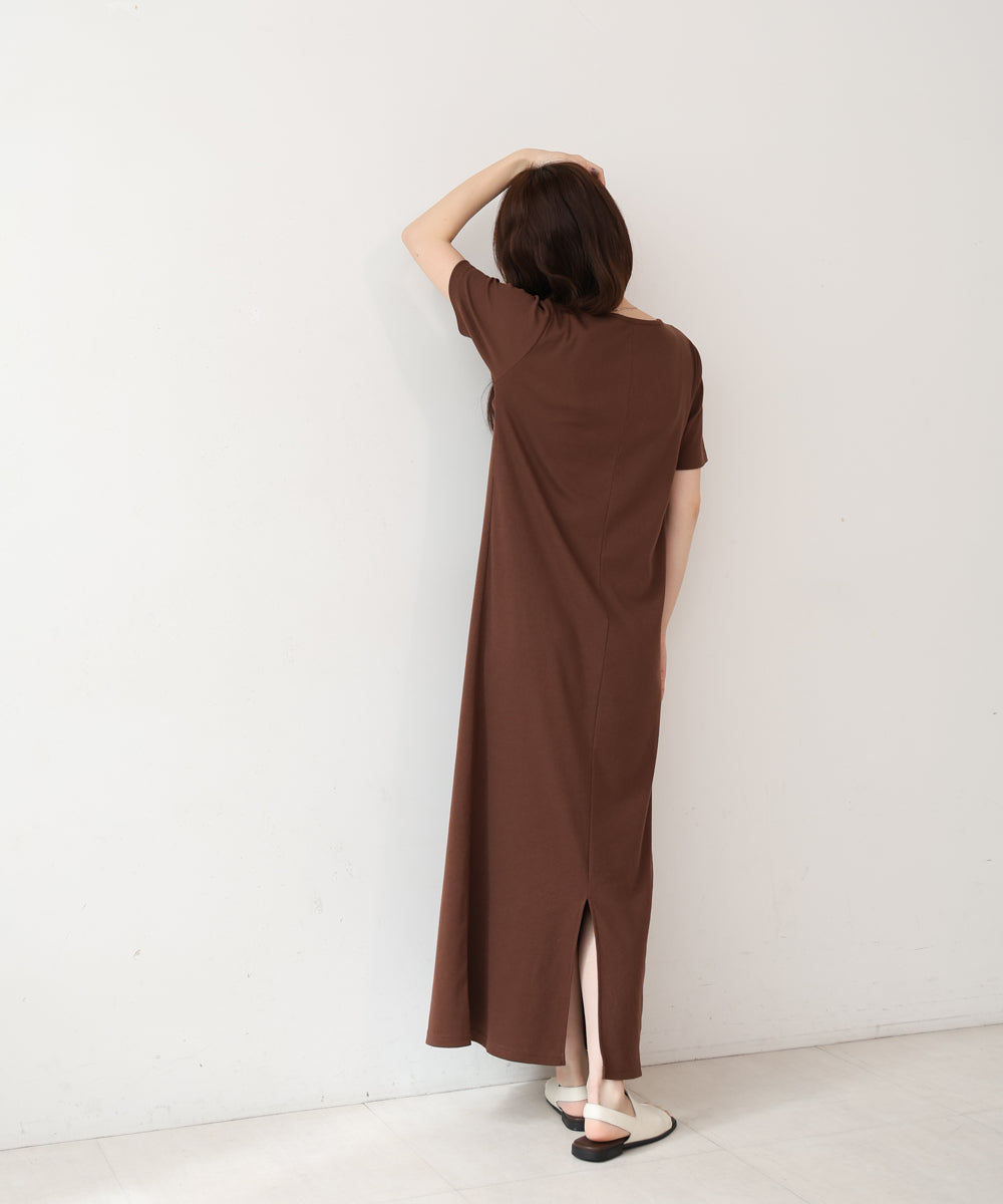 リブカットソーレイヤード風半袖ワンピース