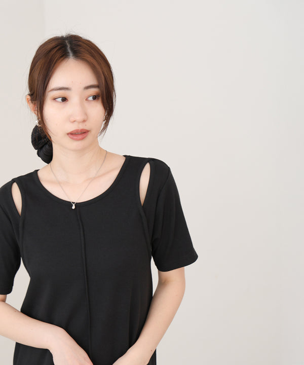 リブカットソーレイヤード風半袖ワンピース