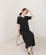 リブカットソーレイヤード風半袖ワンピース