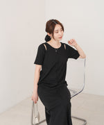 リブカットソーレイヤード風半袖ワンピース