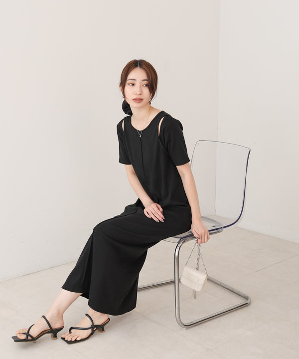 リブカットソーレイヤード風半袖ワンピース