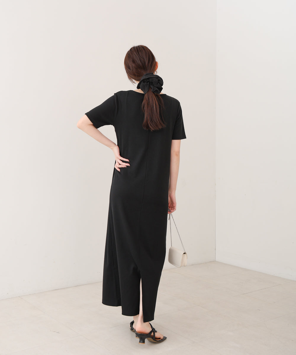 リブカットソーレイヤード風半袖ワンピース