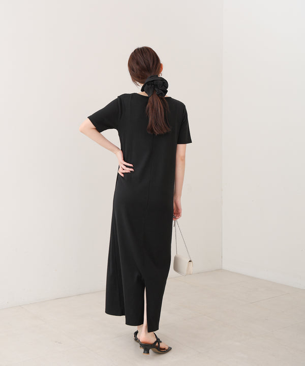 リブカットソーレイヤード風半袖ワンピース