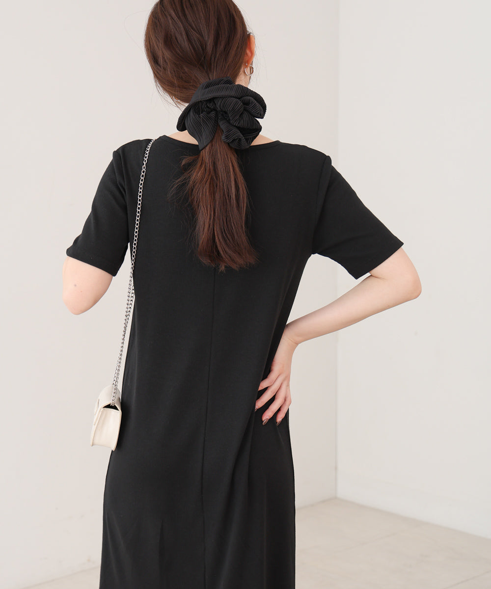 リブカットソーレイヤード風半袖ワンピース