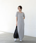 リブカットソーレイヤード風半袖ワンピース