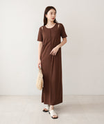 リブカットソーレイヤード風半袖ワンピース