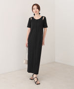 リブカットソーレイヤード風半袖ワンピース