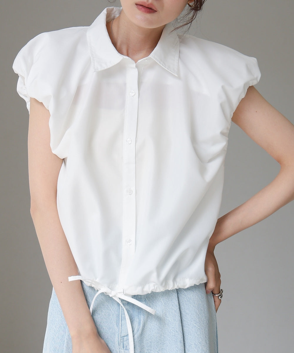 ブロード裾リボンバルーンスリーブシャツ
