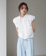 ブロード裾リボンバルーンスリーブシャツ