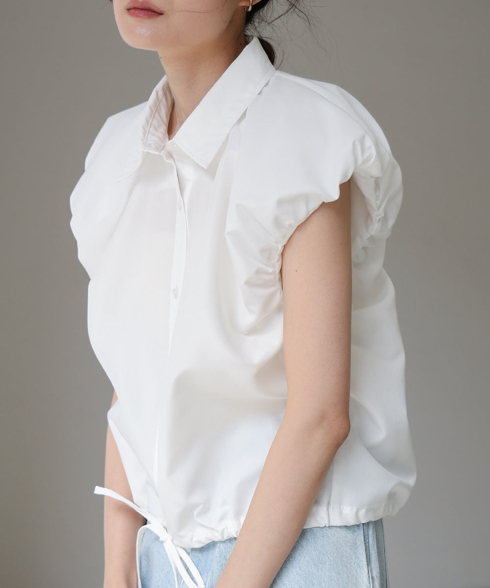 ブロード裾リボンバルーンスリーブシャツ