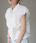 ブロード裾リボンバルーンスリーブシャツ