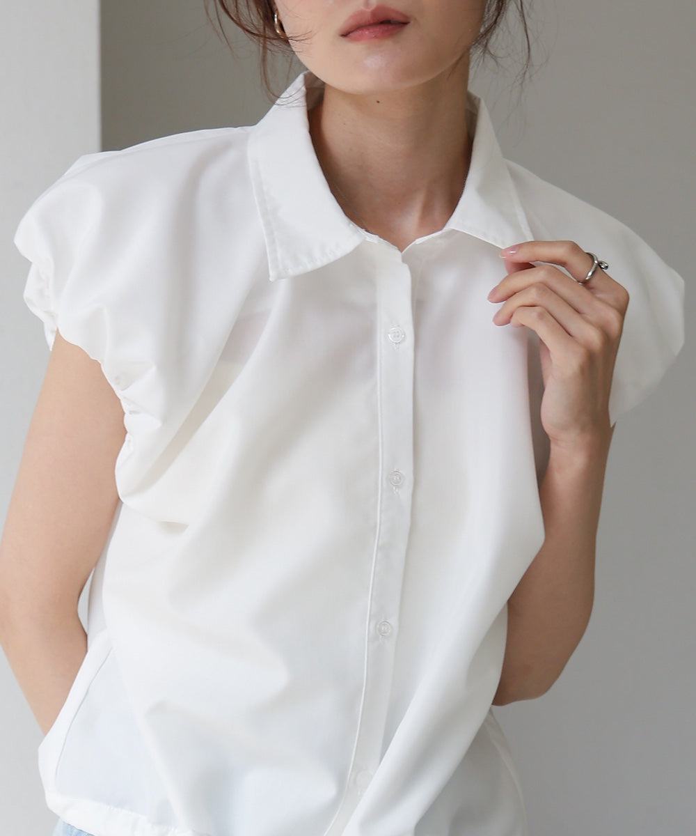 ブロード裾リボンバルーンスリーブシャツ