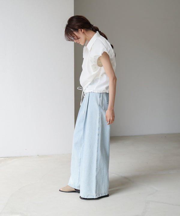 ブロード裾リボンバルーンスリーブシャツ