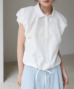 ブロード裾リボンバルーンスリーブシャツ