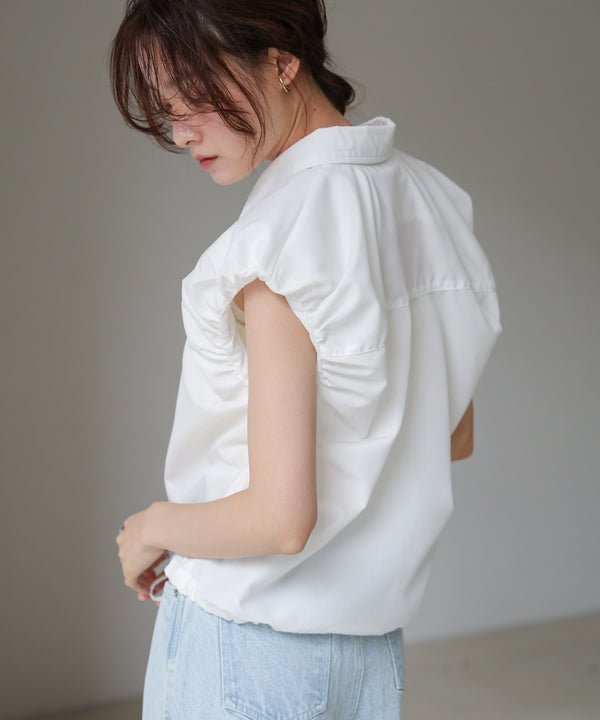 ブロード裾リボンバルーンスリーブシャツ