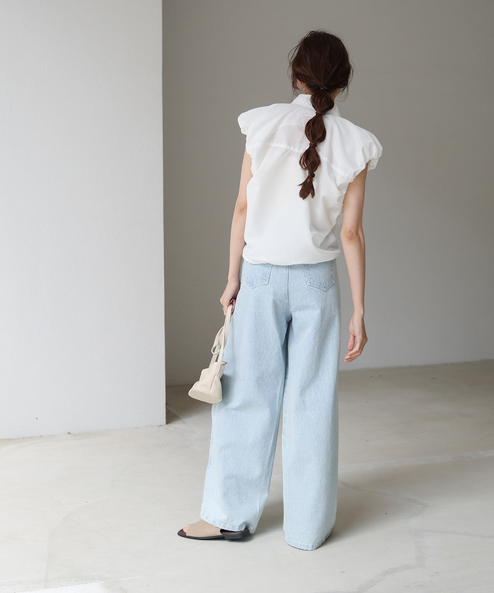 ブロード裾リボンバルーンスリーブシャツ