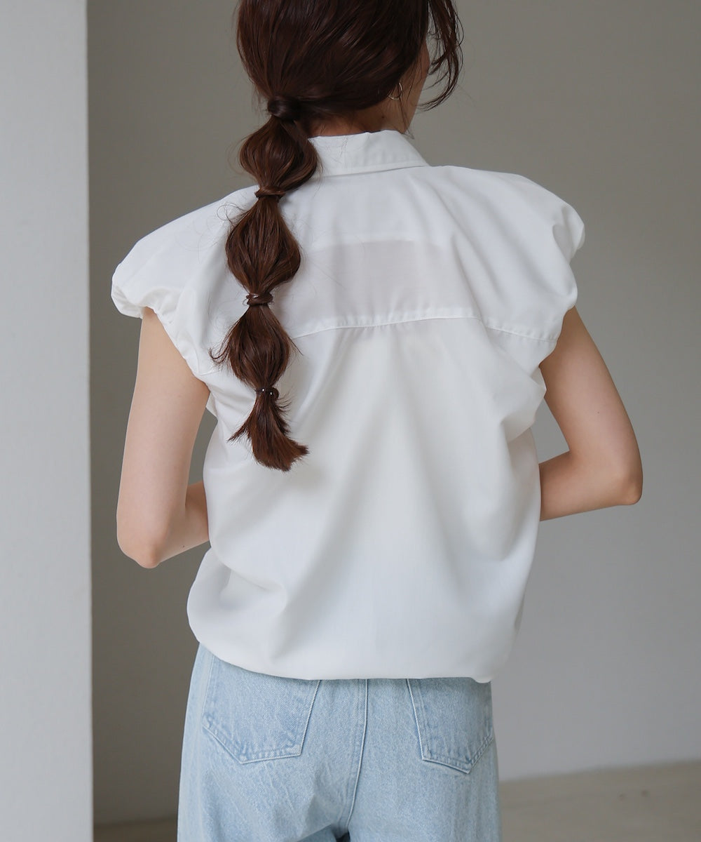 ブロード裾リボンバルーンスリーブシャツ