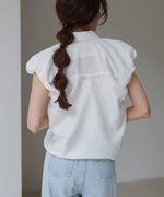 ブロード裾リボンバルーンスリーブシャツ