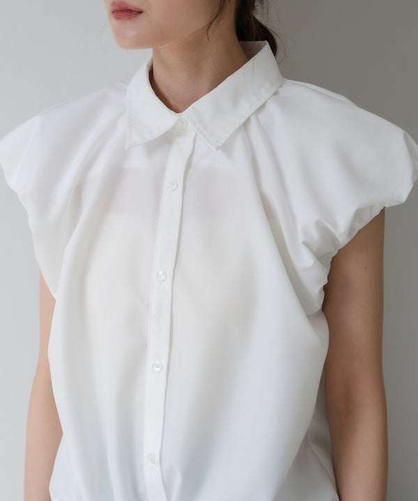 ブロード裾リボンバルーンスリーブシャツ