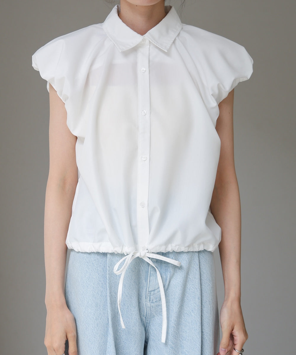 ブロード裾リボンバルーンスリーブシャツ