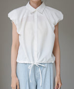 ブロード裾リボンバルーンスリーブシャツ