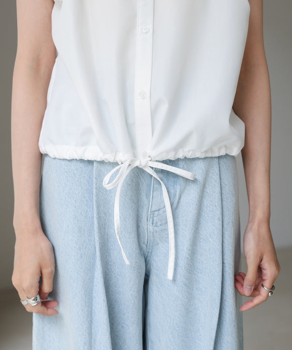 ブロード裾リボンバルーンスリーブシャツ