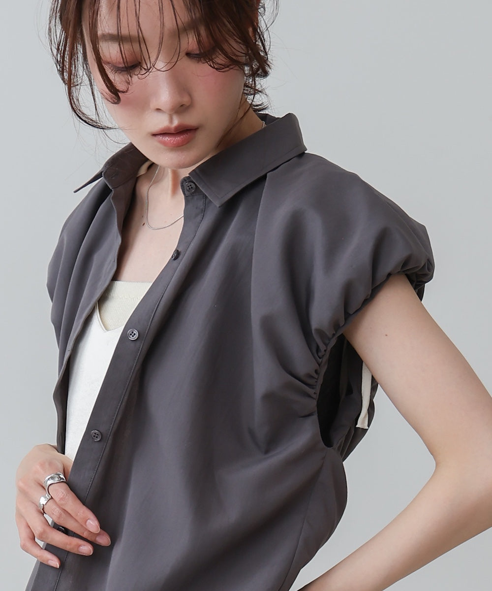 ブロード裾リボンバルーンスリーブシャツ