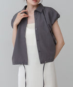 ブロード裾リボンバルーンスリーブシャツ