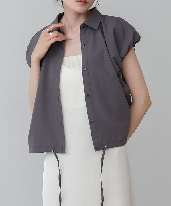 ブロード裾リボンバルーンスリーブシャツ