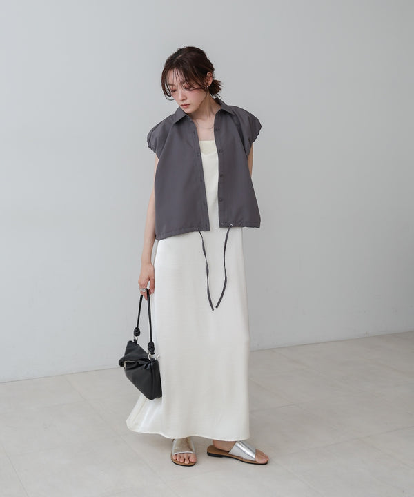 ブロード裾リボンバルーンスリーブシャツ