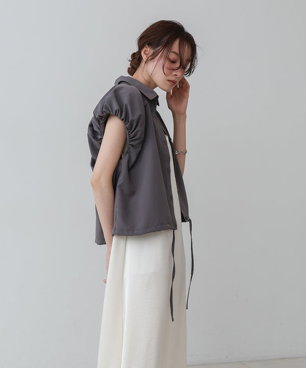 ブロード裾リボンバルーンスリーブシャツ