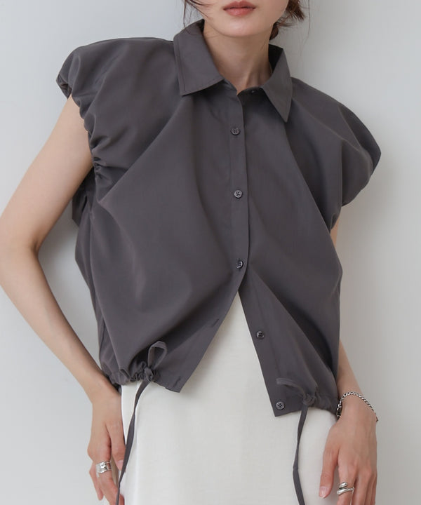 ブロード裾リボンバルーンスリーブシャツ