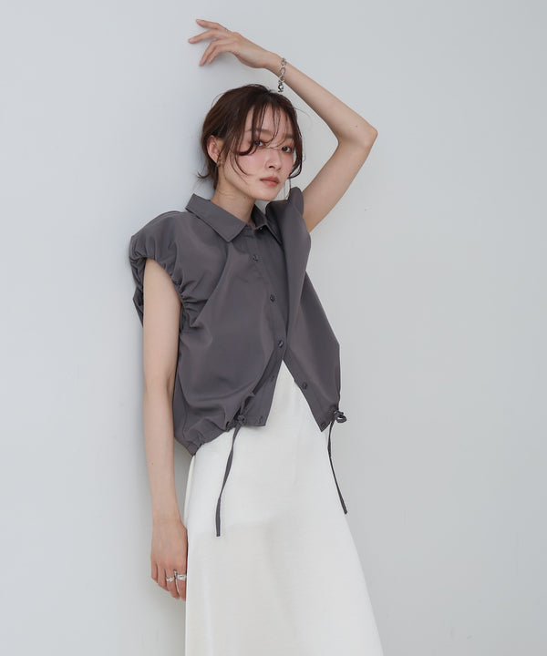 ブロード裾リボンバルーンスリーブシャツ