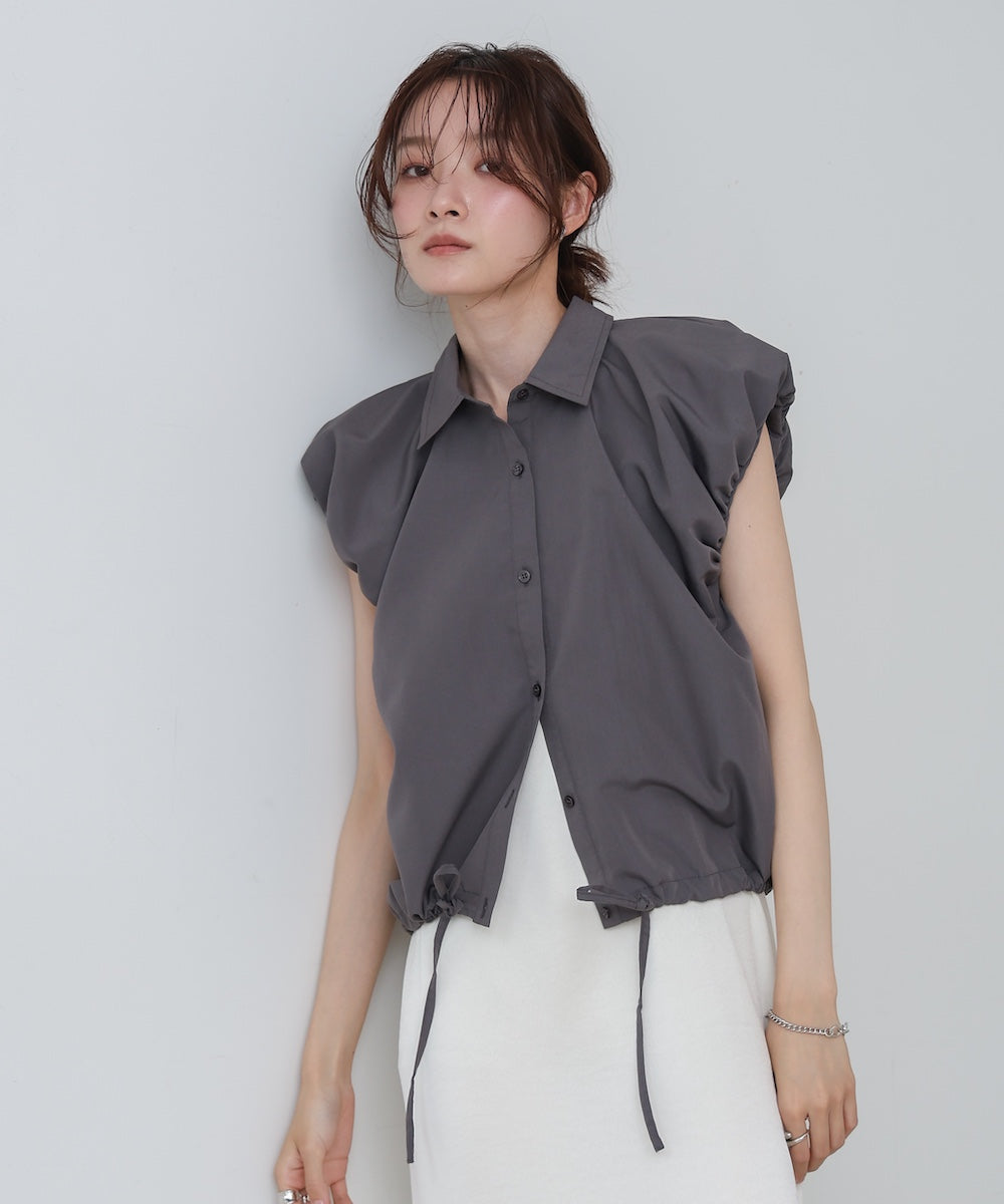 ブロード裾リボンバルーンスリーブシャツ