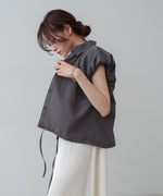 ブロード裾リボンバルーンスリーブシャツ