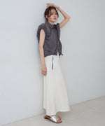 ブロード裾リボンバルーンスリーブシャツ