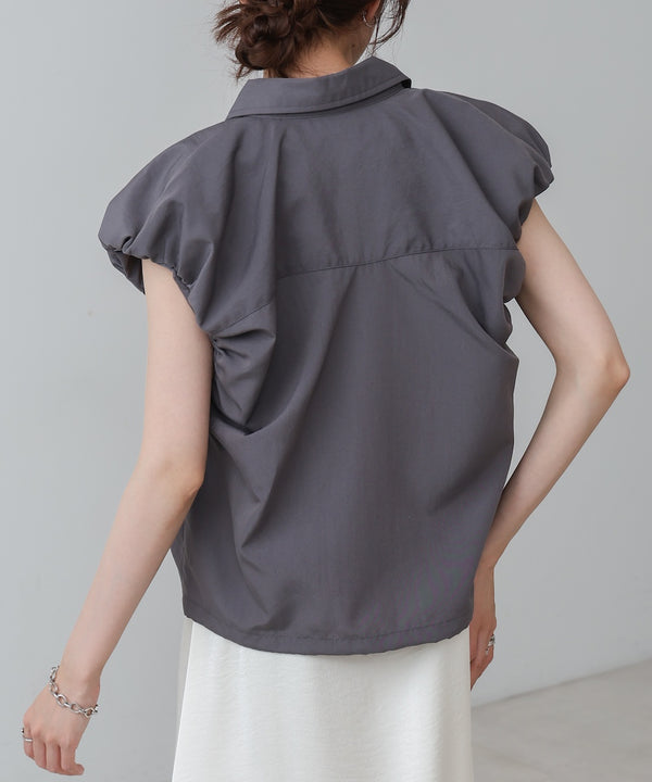 ブロード裾リボンバルーンスリーブシャツ